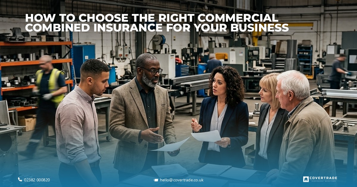UK business owners discussing insurance policies.